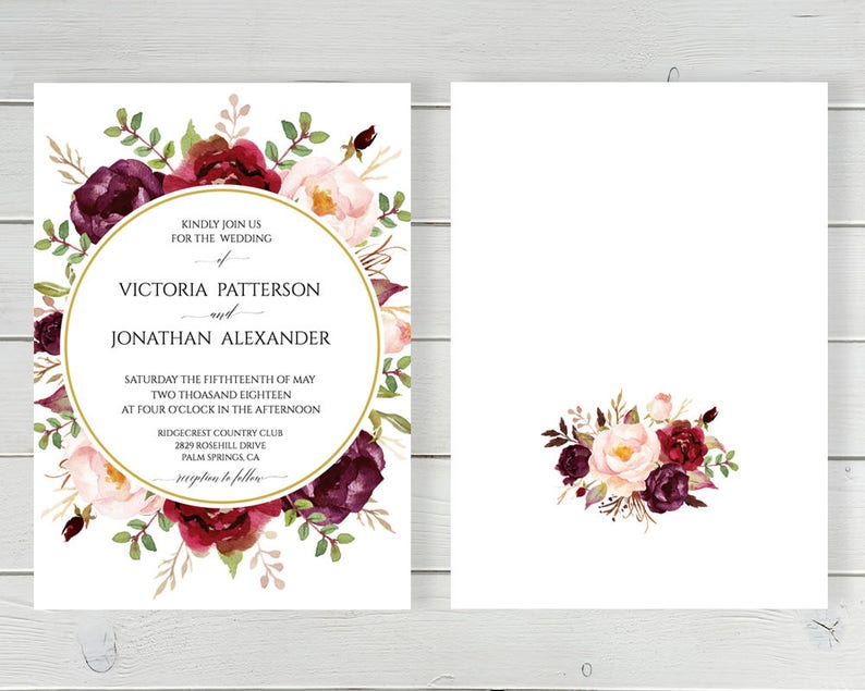 Wedding Invitation Marsala Wedding Invitation Template Marsala Invitation Printable Invitation Burgundy Wedding Invitation Suite Printable