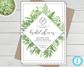 Greenery Bridal Shower Invitation, Garden Bridal Shower Invite, Bridal Shower Invite with Greenery, Boho Bridal Shower, Bridal Shower Invite