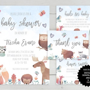 Woodland Animals Boy Baby Shower Invitation, Woodland Baby Shower Invite, Printable Invitation, INSTANT DOWNLOAD