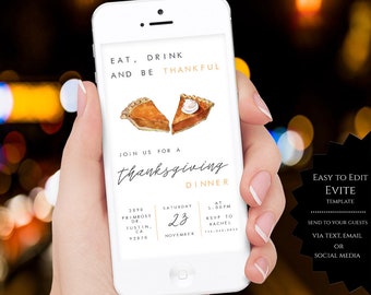 Thanksgiving Dinner Evite Invitation, Thanksgiving Invite, Friendsgiving Evite, Electronic Invite