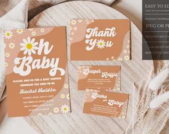 Groovy Baby Shower Invitation, Groovy Baby Shower Invite, Retro Baby Shower Invitation, Hippie Baby Shower, Retro Oh Baby, Editable Template