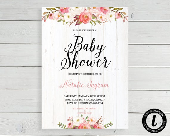 Pink Floral Baby Shower Invitation, Floral Baby Shower, Rustic Baby Shower Invitation, Spring Baby Shower Invitation, Pink Peony