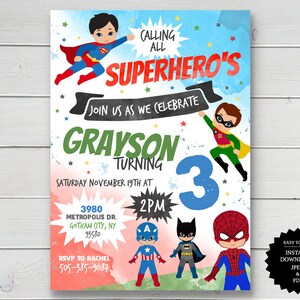 Superhero Birthday Party Invitation, Superhero Birthday, Superhero Invitation, INSTANT DOWNLOAD, Printable Invitation