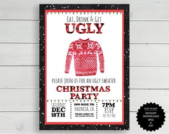 Christmas Party, Ugly Sweater Party, Ugly Sweater Christmas Invitation, Christmas Holiday Party Invitation, Ugly Sweater Invite, Christmas