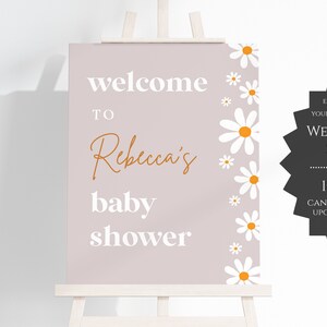 Retro Daisy Baby Shower Welcome Sign, Editable Daisy Baby Shower Welcome Sign, Editable Daisy Baby Shower Decor Welcome Sign - RDBS