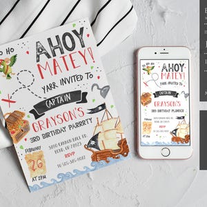 Pirate Birthday, Pirate Invitation, Pirate Party, Pirate, Pirate Invite, Birthday Invitation, Birthday, Printable Invitation, Pirate - PBP image 1