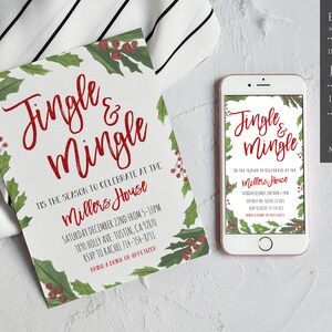 Jingle And Mingle Christmas Party Invitation, Holiday Party Christmas Invite, Holiday Invitation, INSTANT DOWNLOAD, Printable Invitation