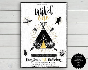 Wild One Invitation, Wild One Birthday, Wild One First Birthday, Birthday Invitation, Wild One Party, Tribal Invitation, Wild One Invite