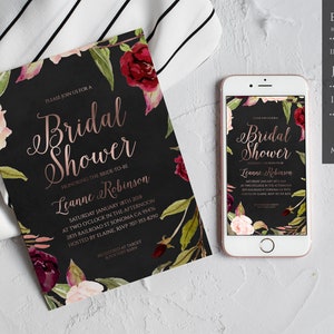 Rose Gold Bridal Shower Invitation, Floral Bridal Shower Invitation, Instant download, Printable Template
