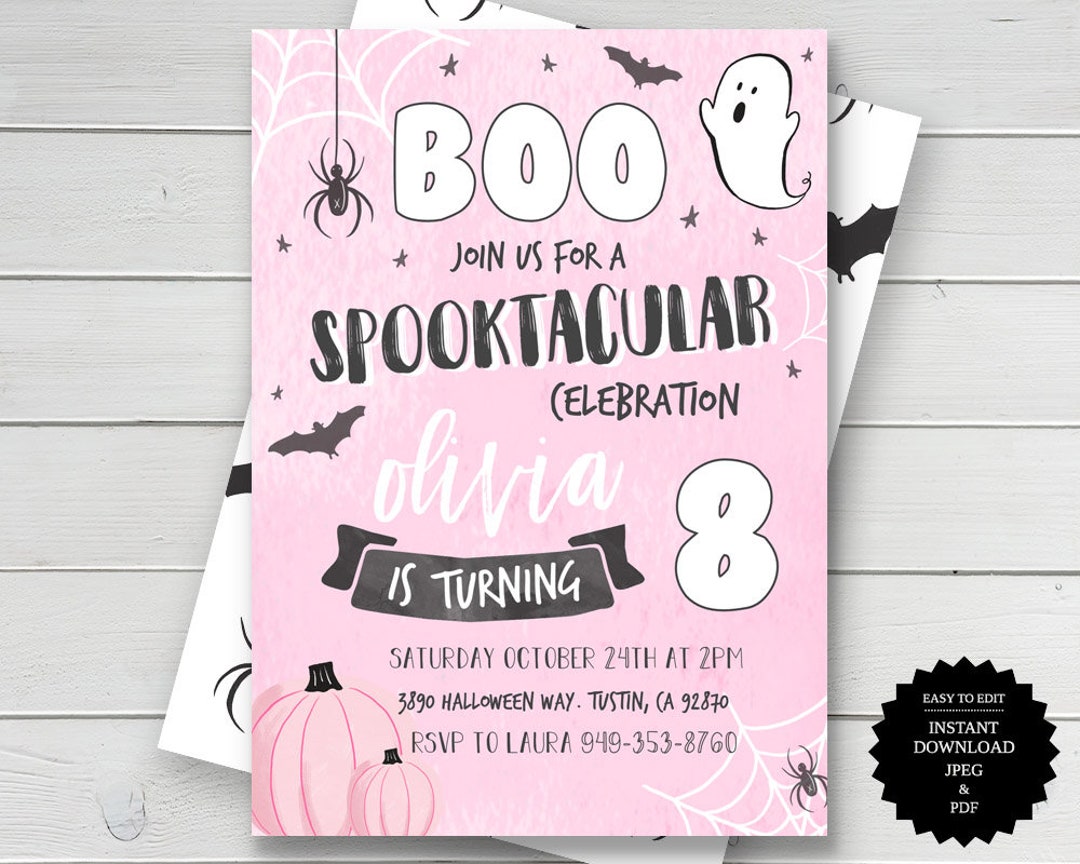 Halloween Birthday Invitation Pink Halloween Birthday Etsy