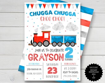 Train Birthday Invitation, Train Birthday Party Invitation, Chugga Chugga Choo Choo Train Invitation, INSTANT DOWNLOAD, Train Party