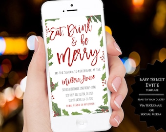 Christmas Party Evite Invitation, Holiday Party Evite Invitation, Electronic Invite, INSTANT DOWNLOAD