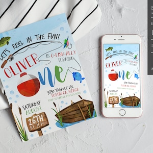 First Birthday Fishing Birthday Fishing Invitation Fishing Party Fishing The Big One Birthday Invitation Fishing Invite Gone Fishing - F1STB