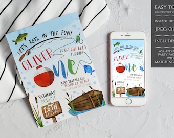 First Birthday Fishing Birthday Fishing Invitation Fishing Party Fishing The Big One Birthday Invitation Fishing Invite Gone Fishing - F1STB