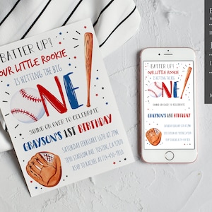 Baseball erste Geburtstagseinladung, bearbeitbare Baseball Einladung, Baseball eine Geburtstagseinladung, sofortiger Download