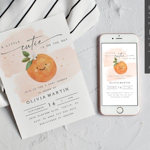 A Little Cutie is On The Way Einladung, Cutie Baby Shower Einladung, Citrus Orange Baby Shower einladen, Instant Download, druckbare Vorlage