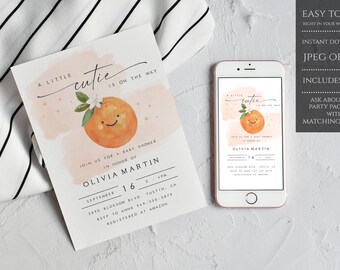 A Little Cutie Is On The Way Invitation, Cutie Baby Shower Invitation, Citrus Orange Baby Shower Invite, Instant Download,Printable Template