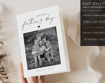 Fathers Day Photo Card, Custom Fathers Day Card, Editable Fathers Day Card With Photo, Personalized Fathers Day Card, Instant Download