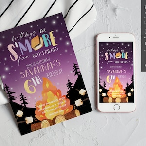 S&#39;mores Geburtstagseinladung, Backyard Camping Geburtstagseinladung, S&#39;mores Bonfire Geburtstagseinladung, Sofortiger Download, Bearbeitbare Vorlage
