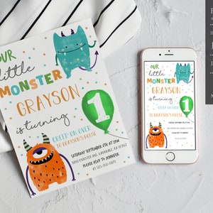 Little Monster Birthday Invitation Monster Birthday Monster Invitation Monster Party First Birthday Monster Invite Birthday Party, LM1BP