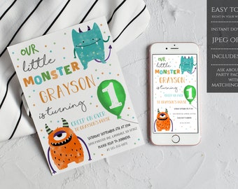 Little Monster Birthday Invitation Monster Birthday Monster Invitation Monster Party First Birthday Monster Invite Birthday Party, LM1BP