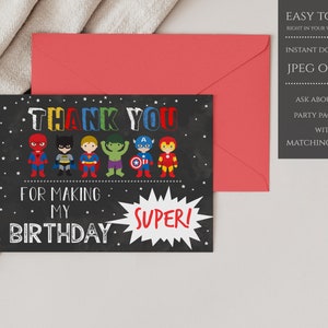 Tarjeta de agradecimiento de cumpleaños de superhéroe, tarjeta de agradecimiento de superhéroe, descarga instantánea, plantilla imprimible - SHBI