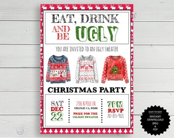 Christmas Party, Ugly Sweater Party, Ugly Sweater Christmas Invitation, Christmas Holiday Party Invitation, Ugly Sweater Invite, Christmas