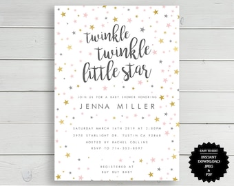Twinkle Twinkle Baby Shower, Little Star Baby Shower Invite, Star Baby Shower, Twinkle Little Star Shower Invitation, Twinkle Baby Shower
