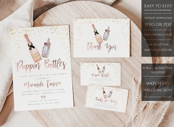 Poppin Bottles Baby Shower Invite Baby Shower Couples Shower Baby Bottle Invite Coed Baby Shower Poppin' Bottles Couples Baby Shower Boy