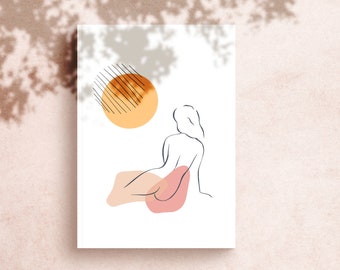 Line Drawing Abstract Wall Art Print - sun, beach