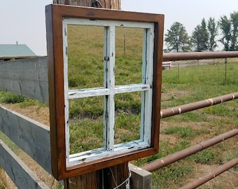 Mirror- Wall Mirror- Rustic Wall Decor- Rustic Mirror- Farmhouse Mirror- Metal and Wood Decor- Industrial Window Frame- Industrial Mirror