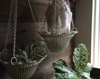 Vintage lot de 2 cache-pots en plastique suspendus Ivoire