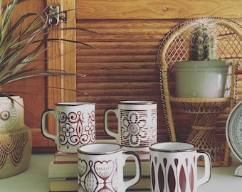 Vintage Set of 4 Patterned Mugs