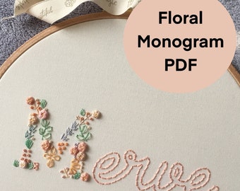 Floral Monogram Embroidery Pattern. Floral Alphabet Embroidery Pattern. Floral Name Embroidery Pattern. Floral Initial Pattern.