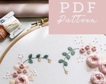 Patrón de bordado de corazón floral. Bordado para principiantes. Patrón de bordado en PDF. Patrón de bordado floral. Patrón de bordado. Patrón para bordar uno mismo.