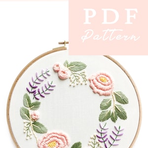 Peony&Lavender Embroidery Pattern. Beginner Embroidery. Pdf Embroidery Pattern. Floral Embroidery Pattern. Embroidery Pattern. Diy Pattern