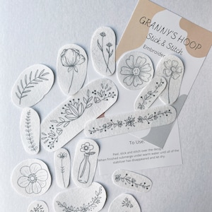 Stick and Stitch Embroidery Patterns, Stick on Floral Embroidery Patches, Water Soluble Embroidery Designs, Stick on Beginner Patterns