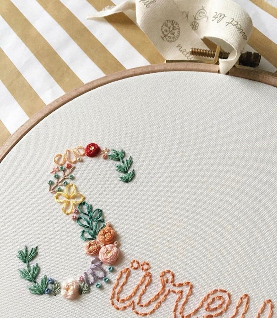 Custom Monogram Floral Embroidery Hoop Art. Name Embroidery Hoop Art ...