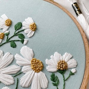 Daisy Embroidery Hoop Art. Botanical Embroidery Hoop Art. Flower Embroidery Hoop. Modern Embroidery. image 3