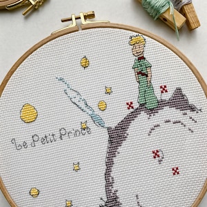Le Petit Prince Cross Stitch Hoop Art. Little Prince Hoop Art. Modern Cross Stitch.