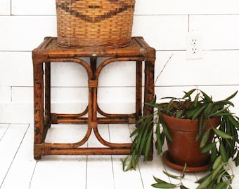 English Bamboo Plant Stand / Side Table - Vintage Gardening Furniture