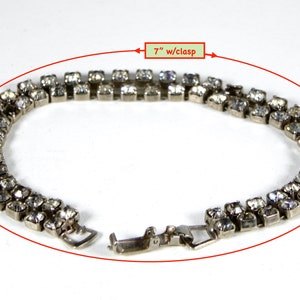 Vintage CORO Bracelet Classic Double Row Bright Rhinestones, Tennis Bracelet, Safety Clasp, and Script Logo: 5 1/2&quot; Circa 1950&#39;s to 1960&#39;s