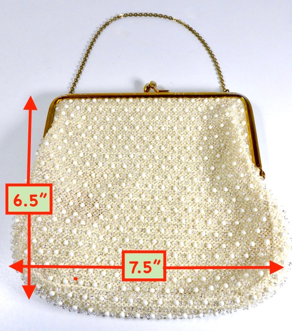 Vintage Corde Bead White Beaded Evening Bag or Pu… - image 6