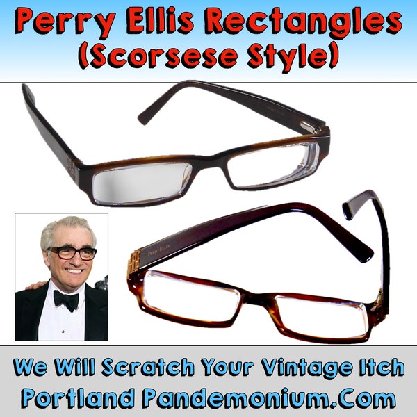 Vintage Perry Ellis Rectangular Scorsese-Style Frames, Tortoise Shell, Model 258-1 Circa Early 2000 Size 51-130-17 W/ Bifocal Prescription