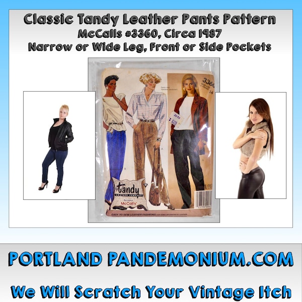 Vintage Tandy Leather Misses Lined Leather Pants, McCall's #3360, Leather Skins, Suede, Synthetic, Narrow/Wide Legs, Front or Side Pockets