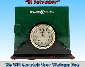 Vintage Howard Miller Cherry Wood Tambour Mantel Clock "Salvador" Model #645-606, Quartz Movement, Night Glow Dial, Running Perfectly