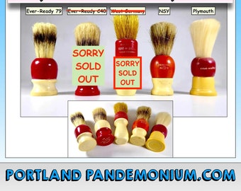 Vintage Shaving Brushes Red & Cream Ever-Ready, West Germany, New York, Plymouth, Badger, Boar, Nylon, Plastic, Bakelite, Mid Century Era