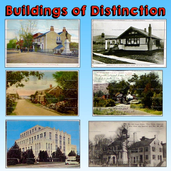 Distictive Buildings Vintage Postcards, Early Mid-Century Era: Lynchburg Va, Ventura & Los Altos Ca, Austin Tx, New Castle De, Ogunquit Me