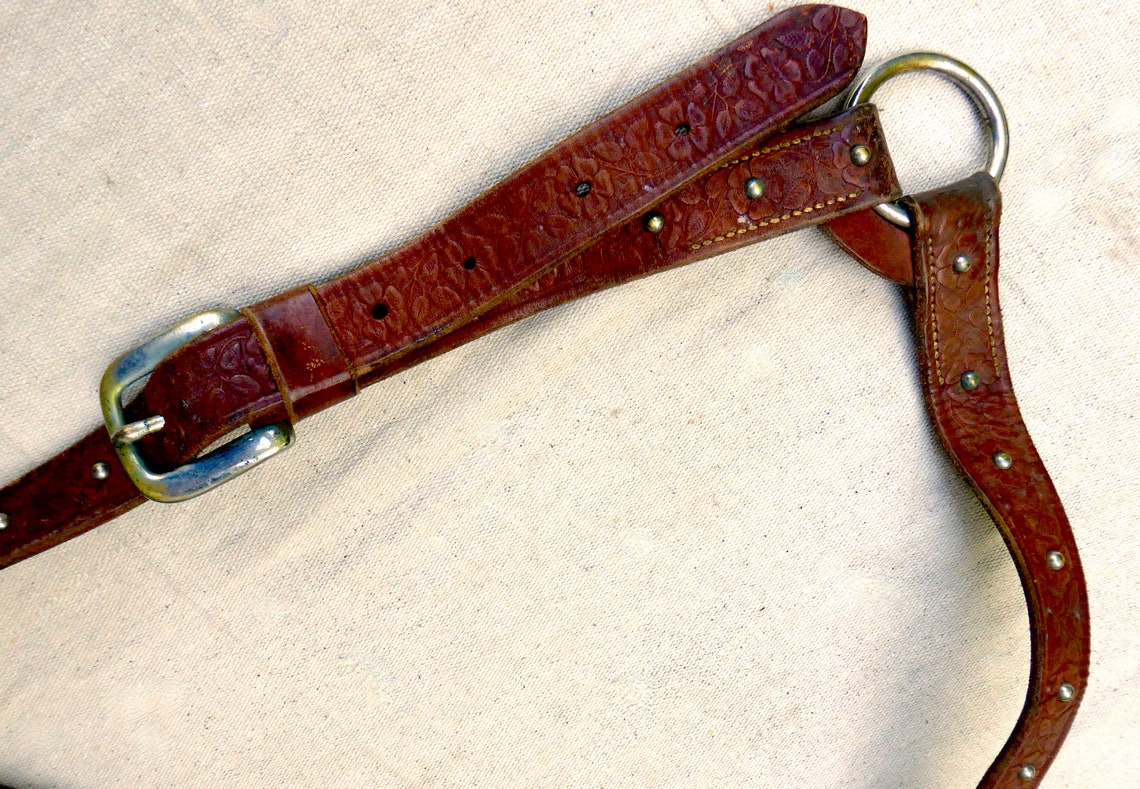 Vintage Cow Lead or Harness: Tooled Leather Adjustable Nickel - Etsy UK