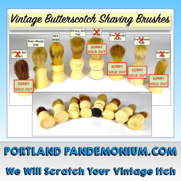 Vintage Shaving Brushes, Light Butterscotch Handles, Fuller Brush Co, Ever-Ready, Strong Set, Rubberset, REX, Badger, Boar, Bakelite,Plastic